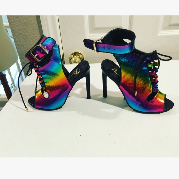 Privileged Neon Rainbow Metallic  Lace -Up Heels 6 - Picture 4 of 8